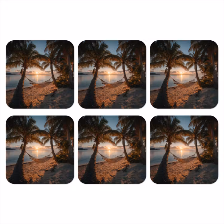 Onderzetter - Palmbomen - Hangmat - Strand - Zonsondergang — 1