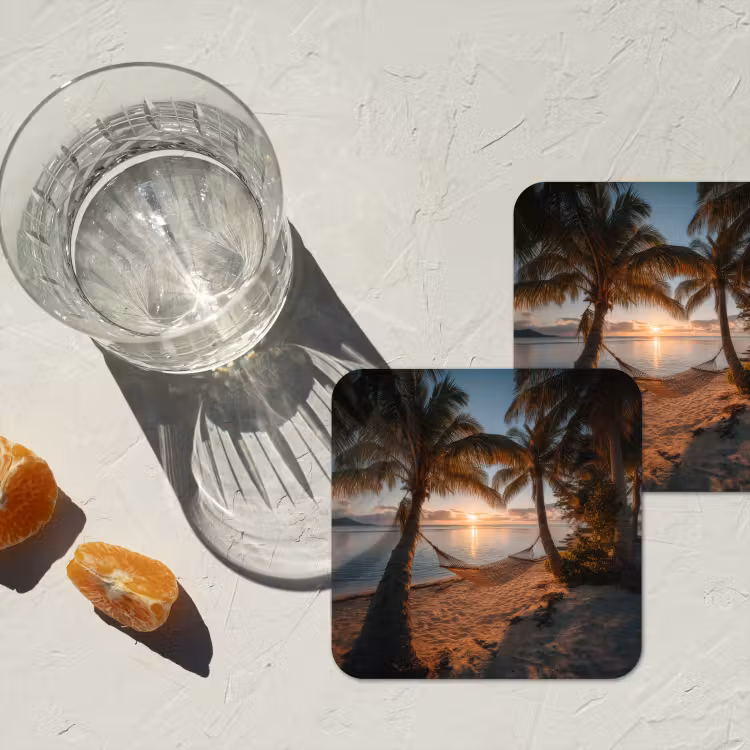 Onderzetter - Palmbomen - Hangmat - Strand - Zonsondergang — 3