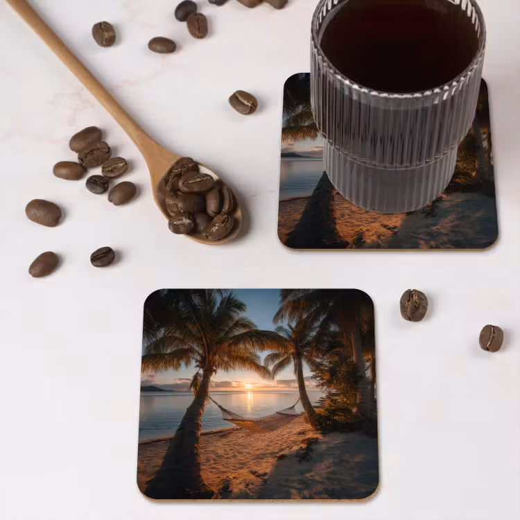 Onderzetter - Palmbomen - Hangmat - Strand - Zonsondergang — 4