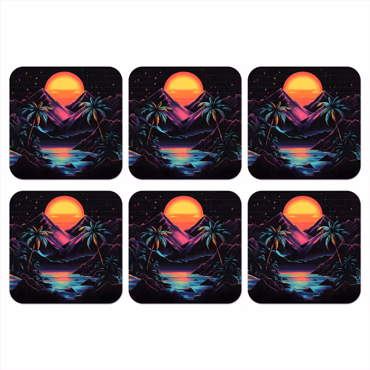 Onderzetter - Palmbomen - Neonbergen - Sterrenhemel - Zon — 1