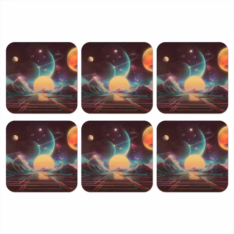 Onderzetter - Planeten - Neon - Berglandschap - Zon — 1