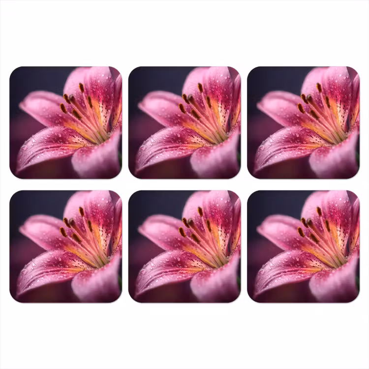 Onderzetter​ - Roze - lelie - Dauwdruppels — 1