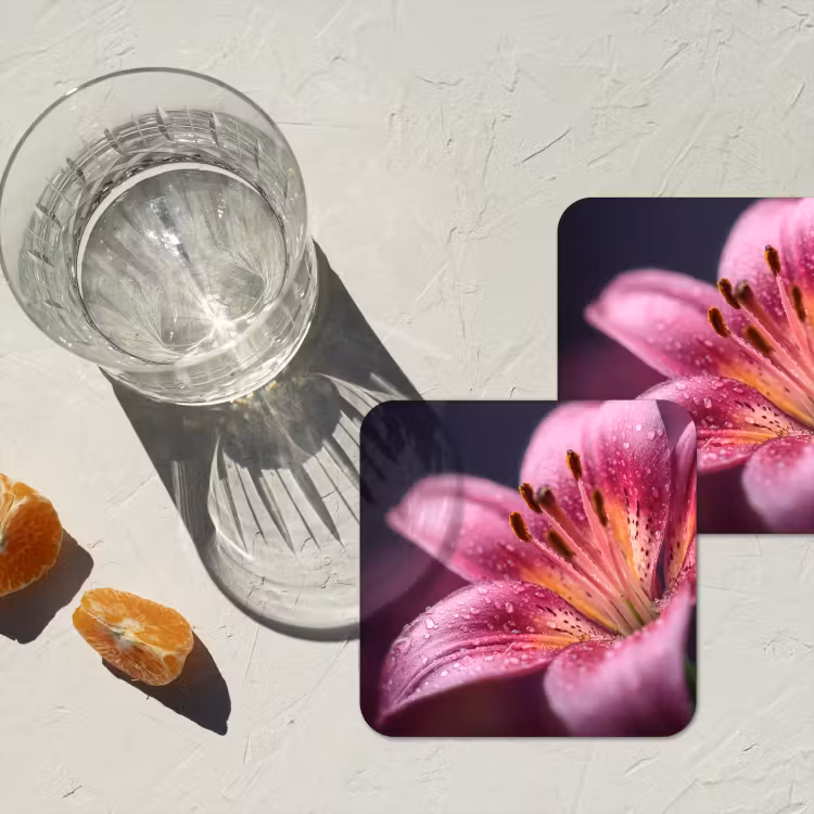 Onderzetter​ - Roze - lelie - Dauwdruppels — 3