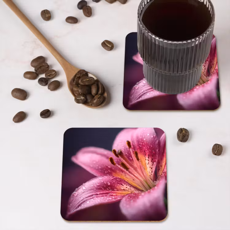 Onderzetter​ - Roze - lelie - Dauwdruppels — 4
