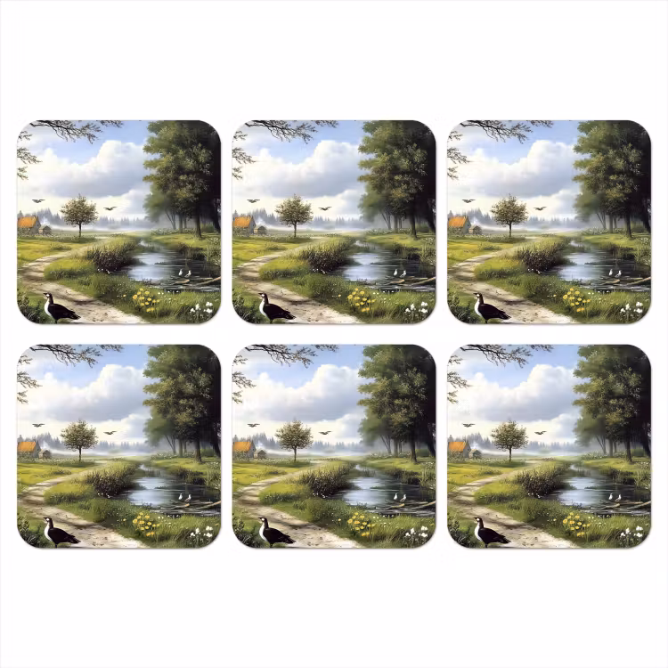 Onderzetter - Zandpad - Groen landschap - Water — 1