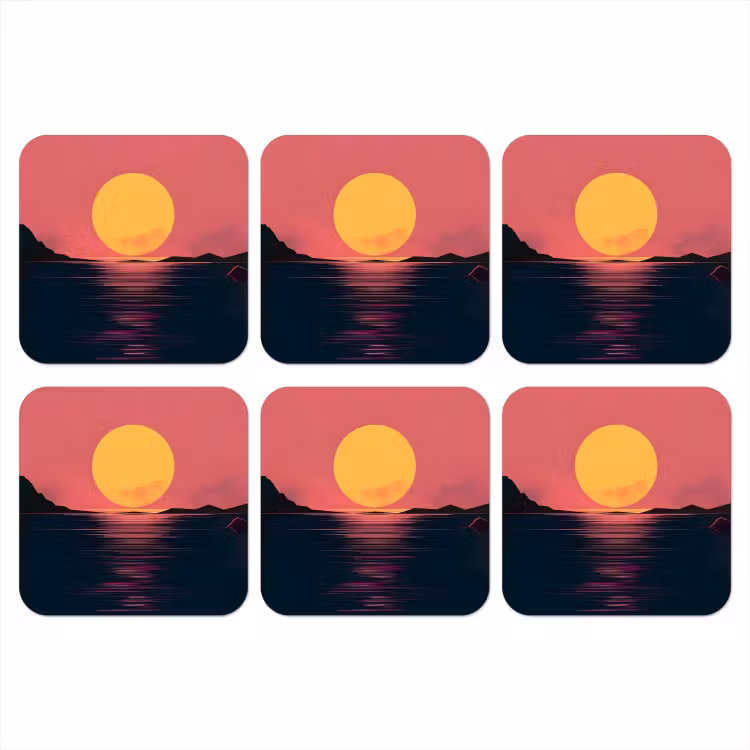 Onderzetter - Zon - Geel - Bergen - Water — 1