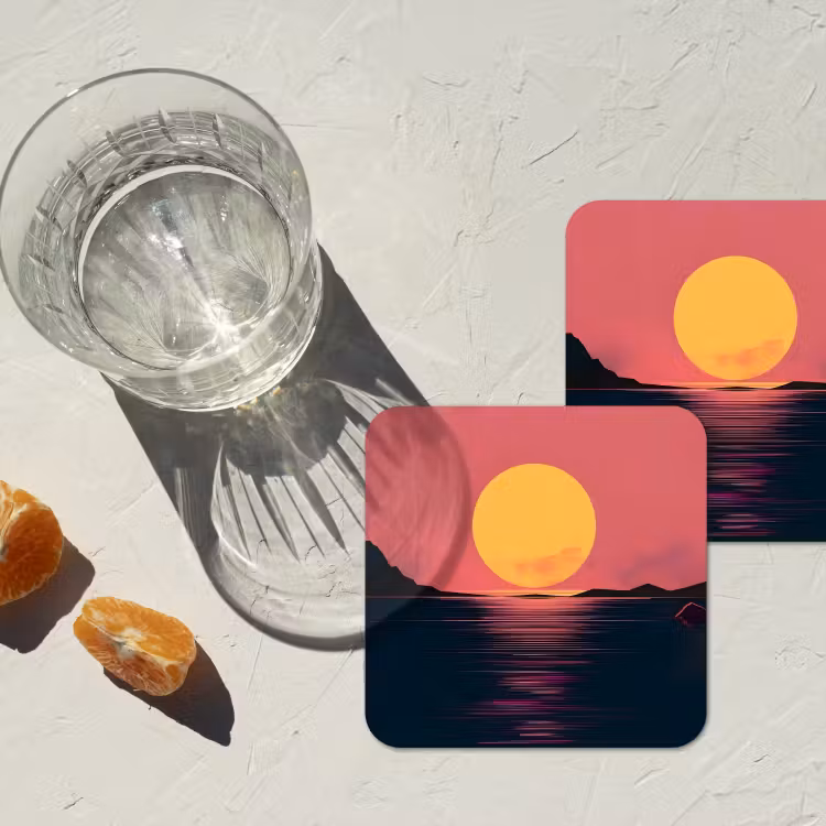 Onderzetter - Zon - Geel - Bergen - Water — 3