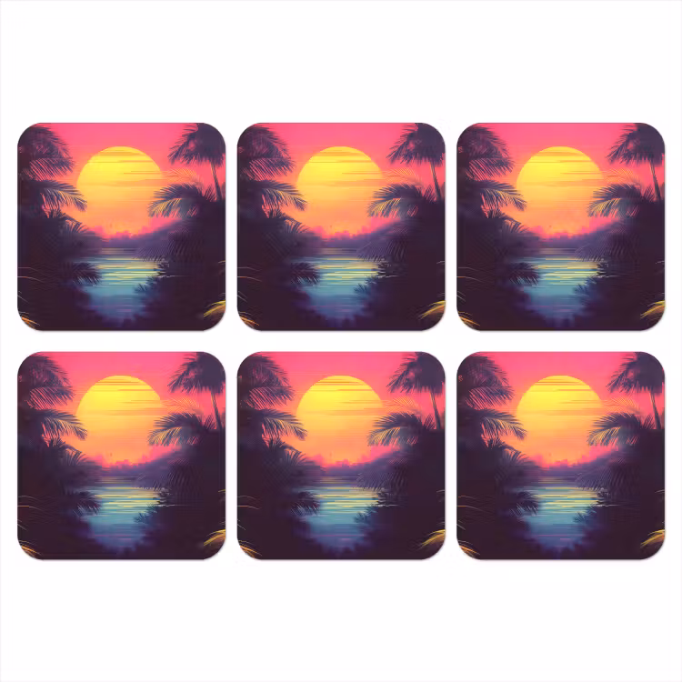 Onderzetter - Zon - Geel - Palmbomen - Tropisch — 1