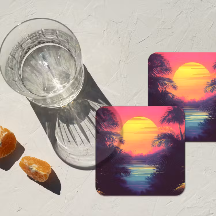 Onderzetter - Zon - Geel - Palmbomen - Tropisch — 3