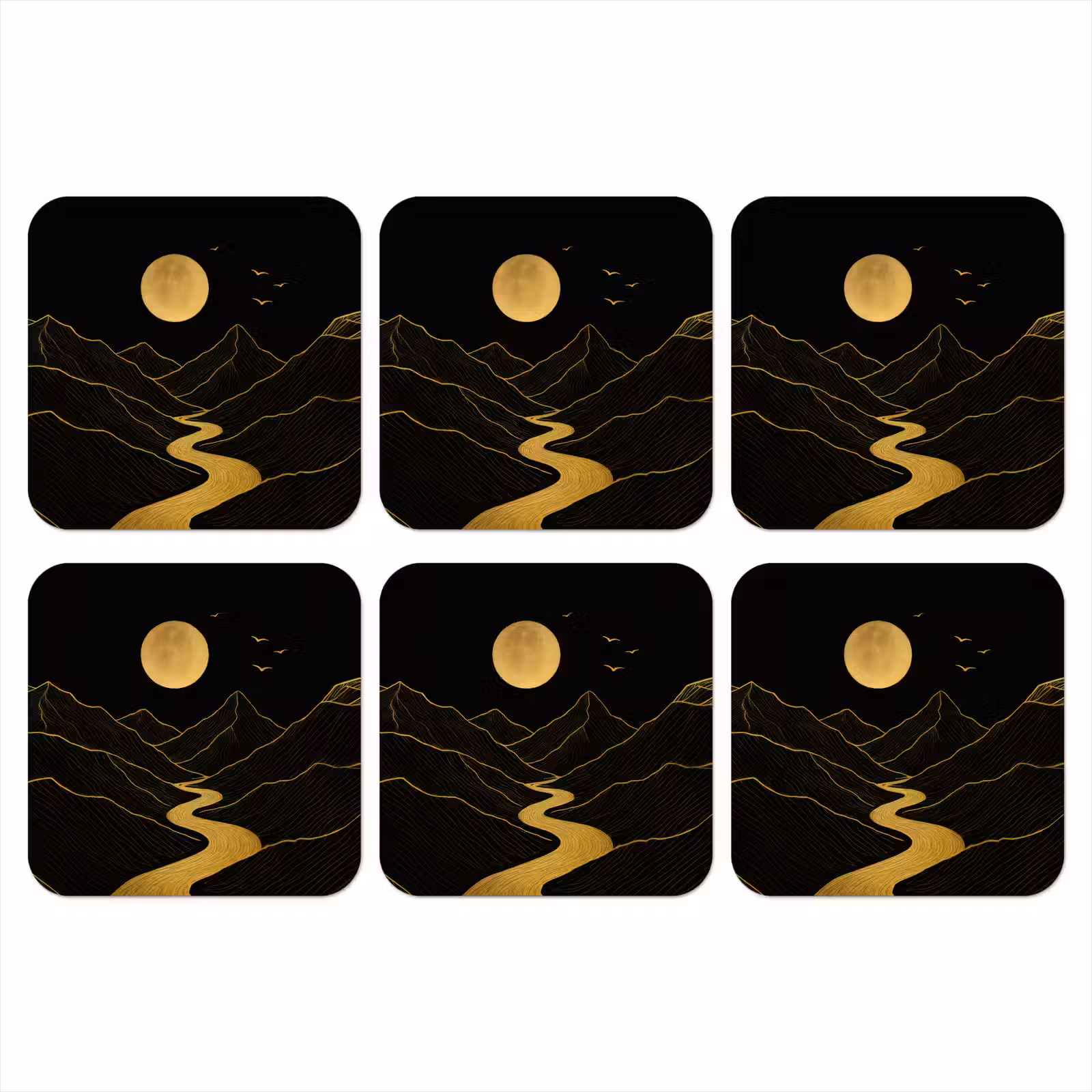 Onderzetter - Rivier - Goud - Maan - Vogels — 1