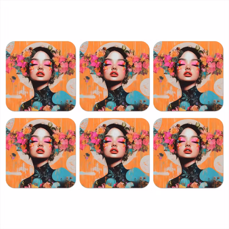 Onderzetter - Portret - Vrouw - Abstract - Bloemen — 1