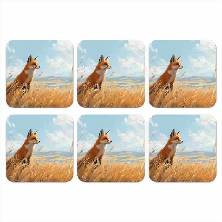 Onderzetter - Vos - Gras - Wolken - Oranje — 1