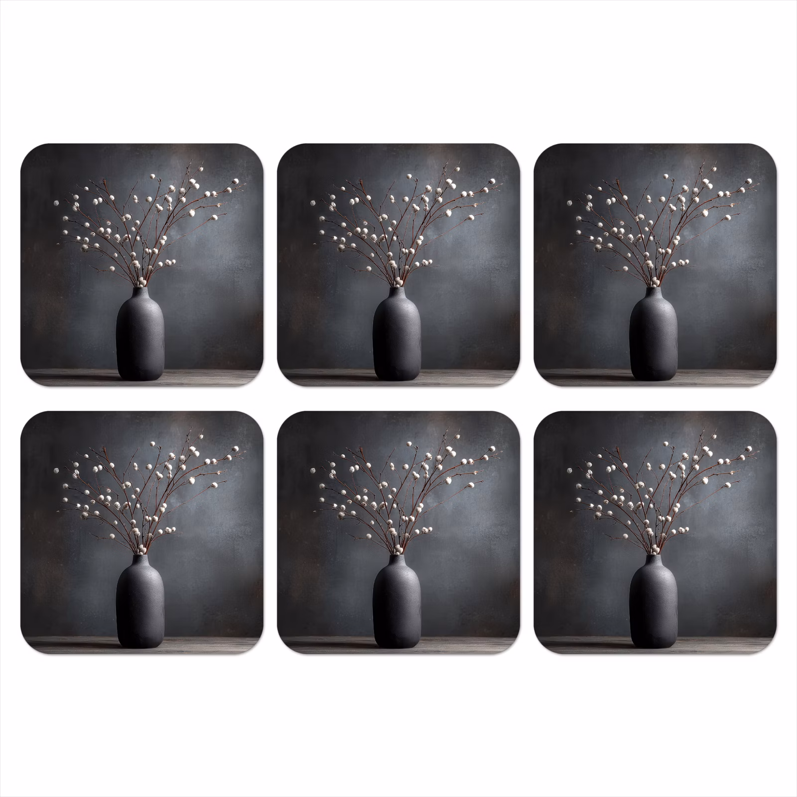 Onderzetter - Takken - Vaas - Bolletjes - Wit — 1