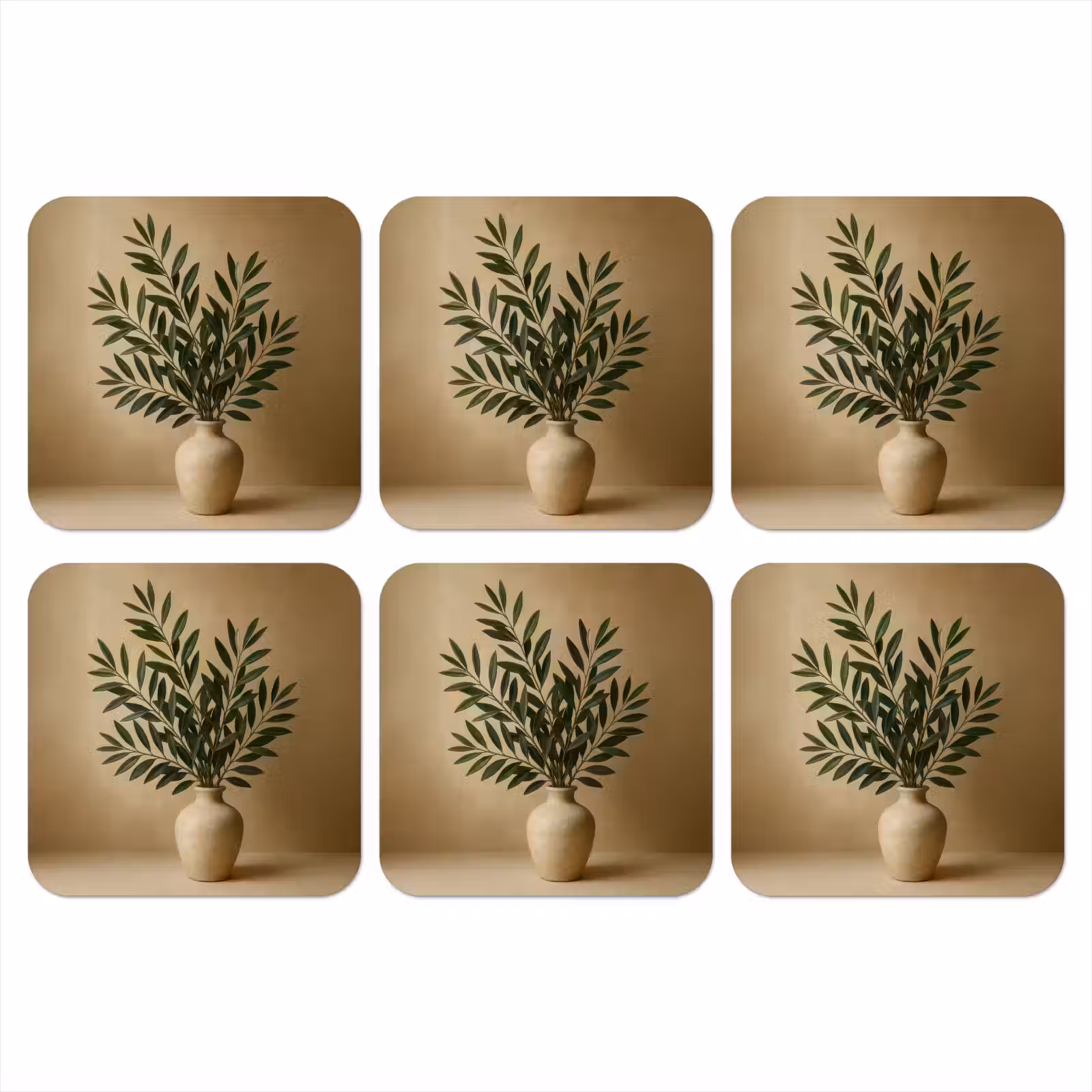 Onderzetter - Vaas - Olijftakken - Bladeren - Beige — 1