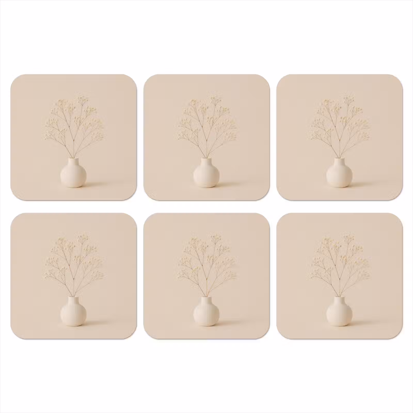 Onderzetter - Vaas - Takken - Bloemetjes - Wit — 1