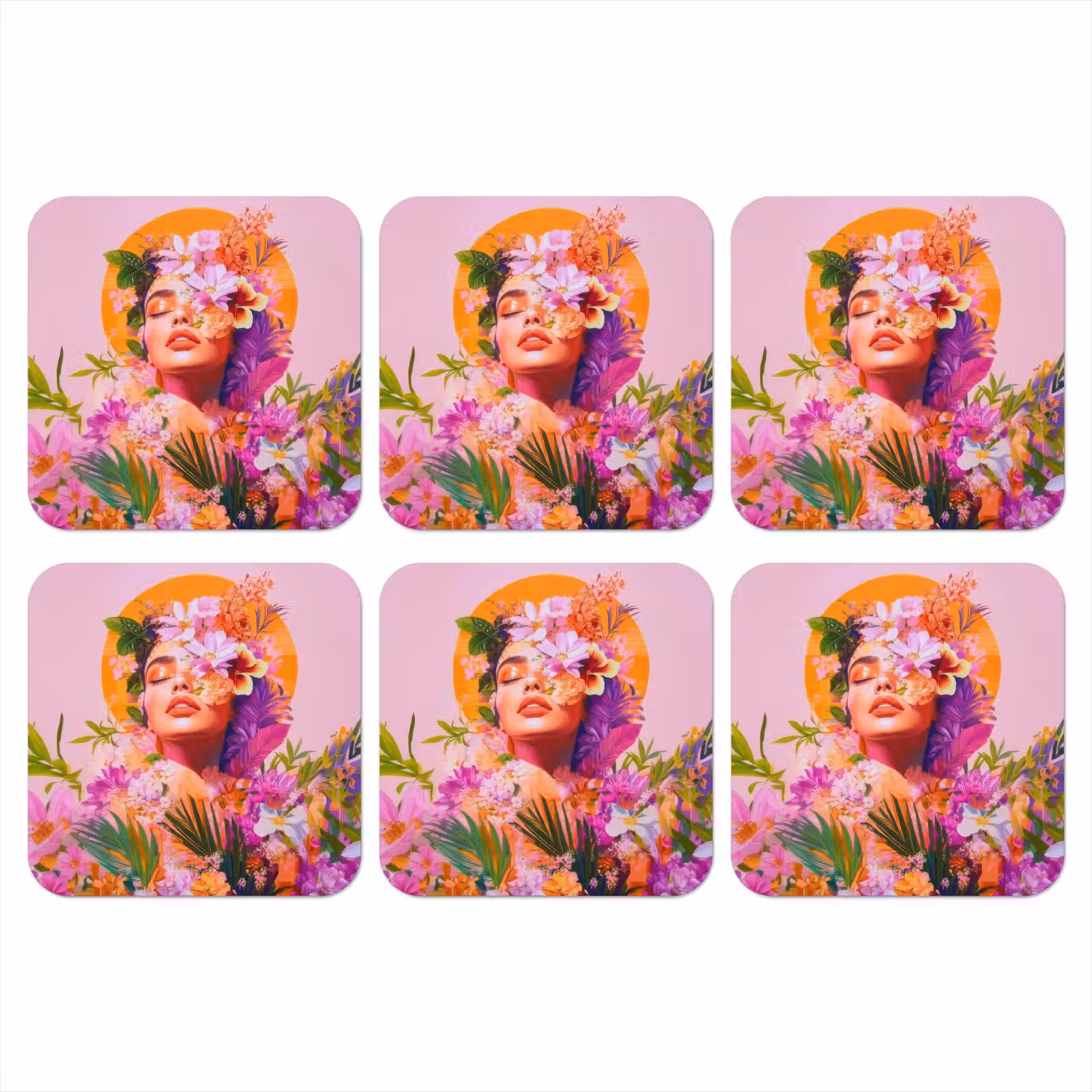 Onderzetter - Vrouw - Abstract - Cirkel - Bloemen — 1