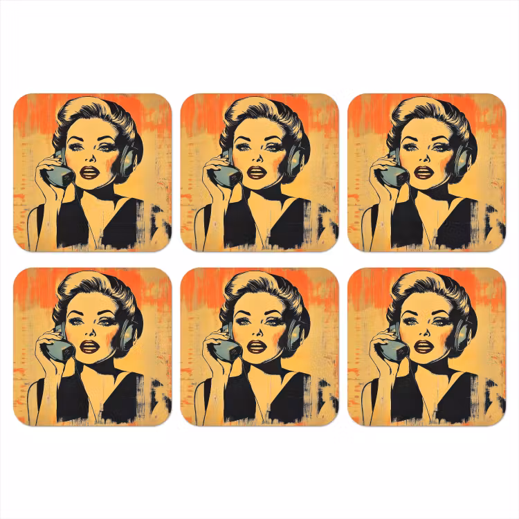 Onderzetter​ - Retro - Vrouw - Koptelefoon - Oranje — 1