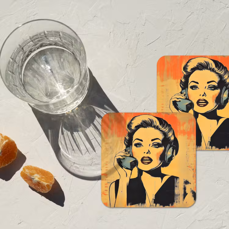 Onderzetter​ - Retro - Vrouw - Koptelefoon - Oranje — 3