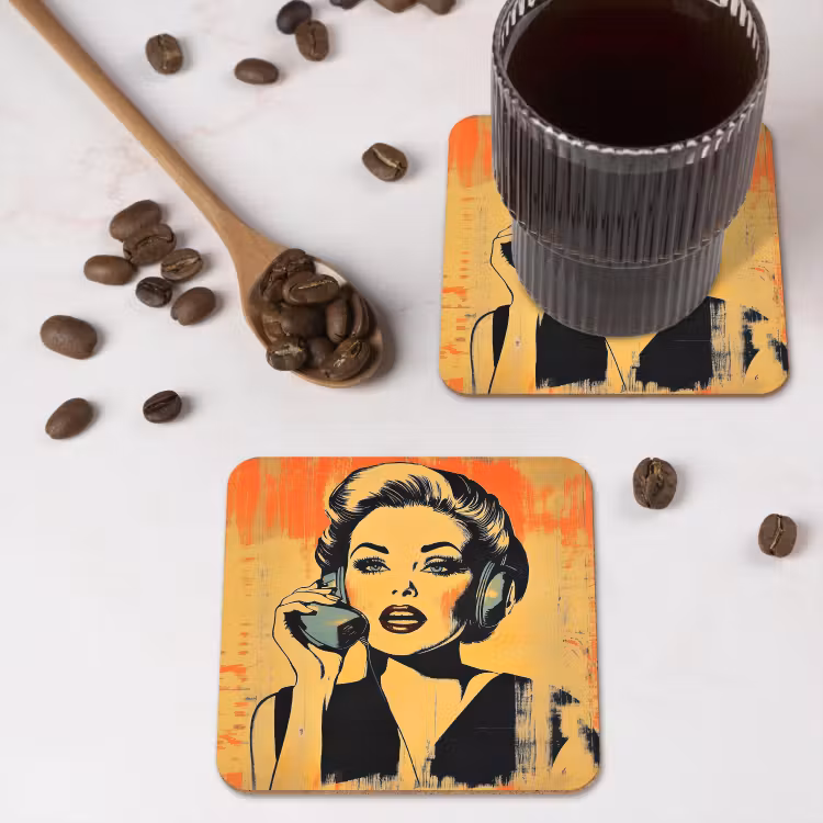 Onderzetter​ - Retro - Vrouw - Koptelefoon - Oranje — 4