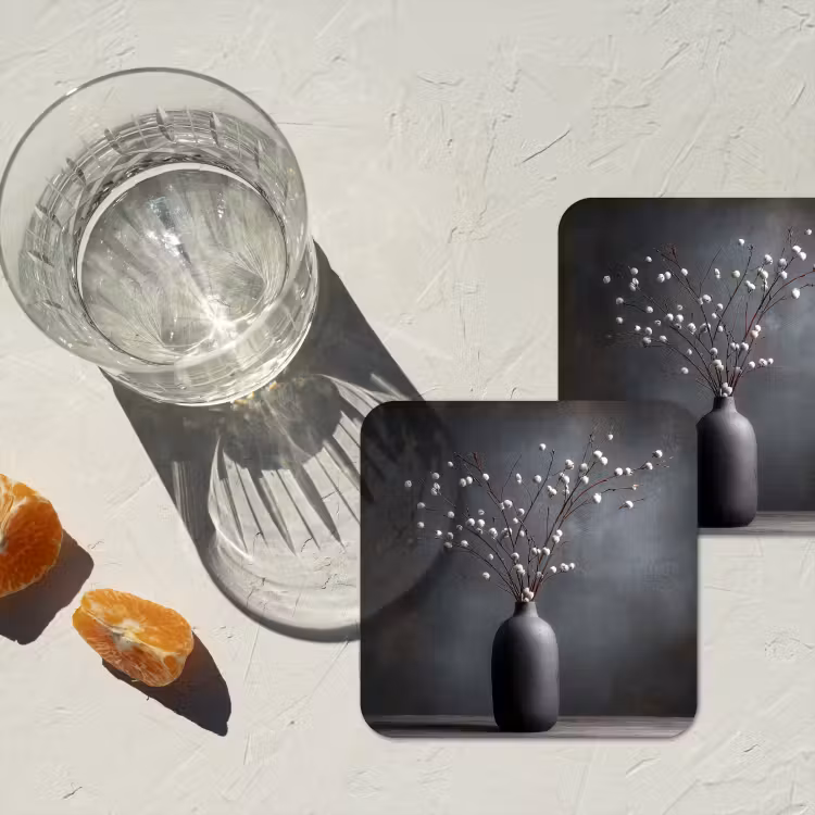 Onderzetter - Takken - Vaas - Bolletjes - Wit — 3