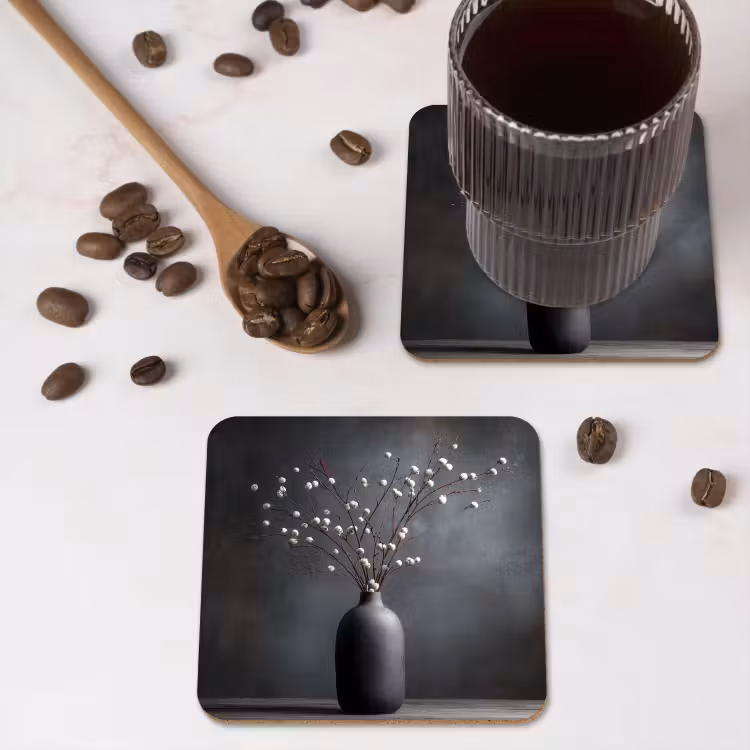 Onderzetter - Takken - Vaas - Bolletjes - Wit — 4