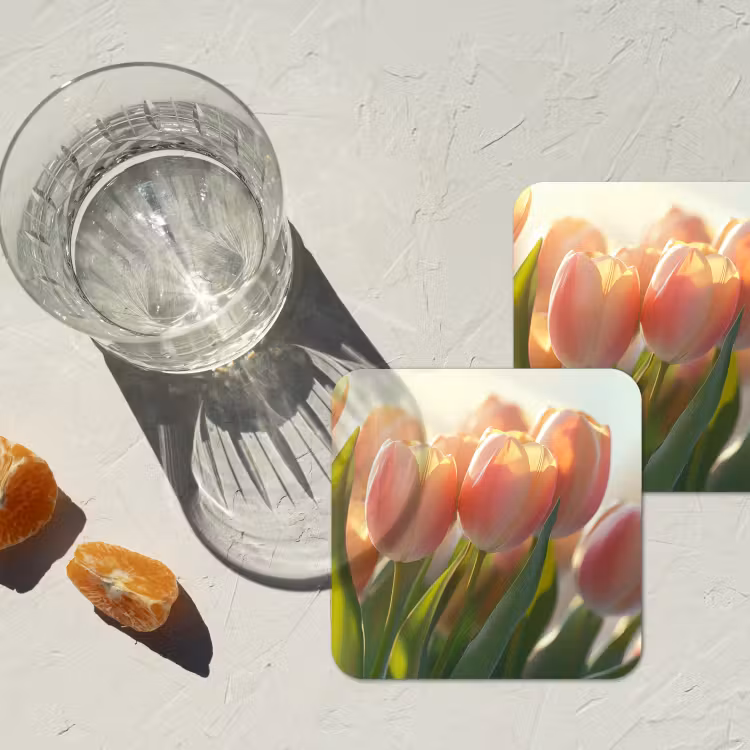 Onderzetter - Tulpen - Roze - Zonnestralen — 3