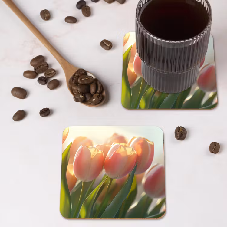 Onderzetter - Tulpen - Roze - Zonnestralen — 4