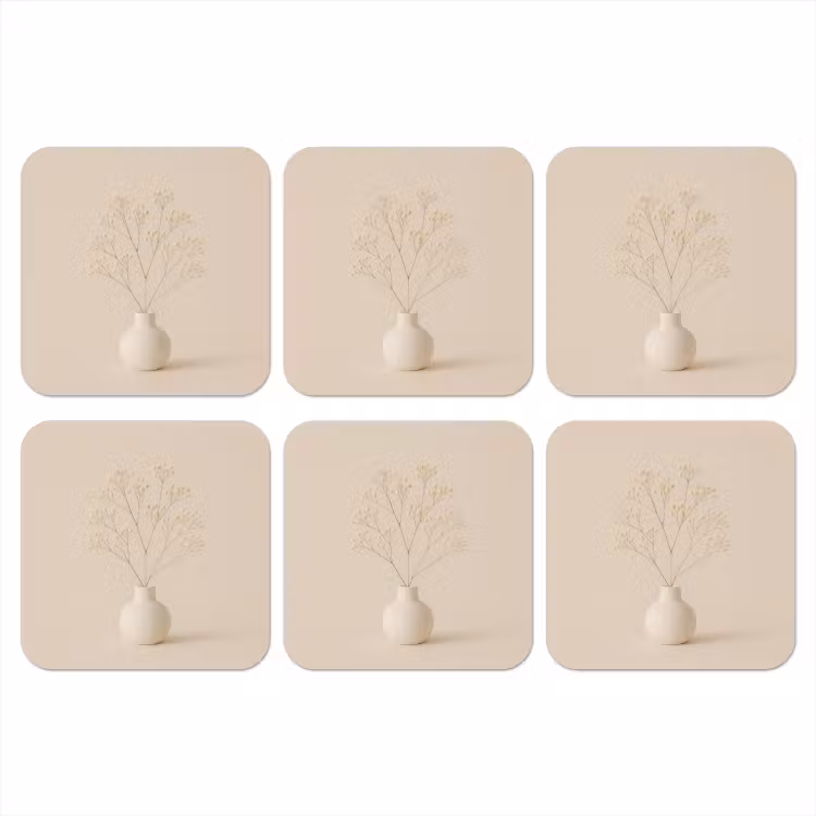 Onderzetter - Vaas - Takken - Bloemetjes - Wit — 1