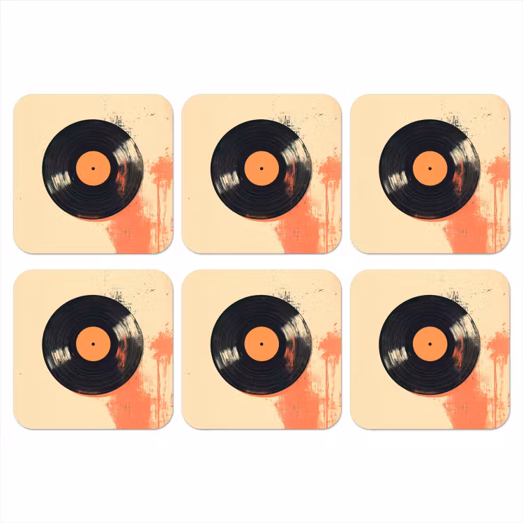 Onderzetter - Vinylplaat - Zwart - Verfspatten - Retro — 1