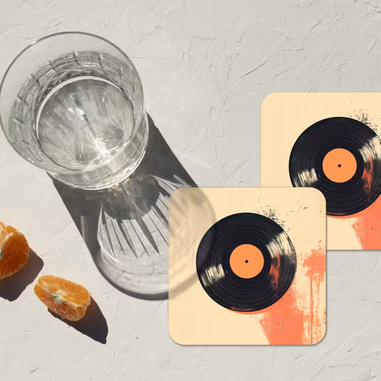 Onderzetter - Vinylplaat - Zwart - Verfspatten - Retro — 3