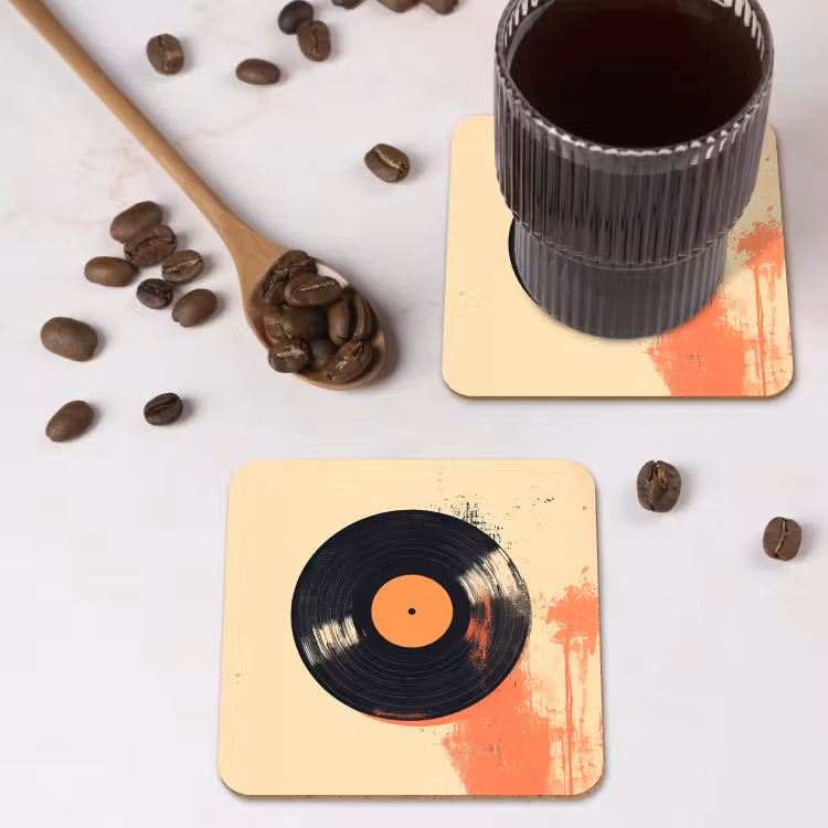 Onderzetter - Vinylplaat - Zwart - Verfspatten - Retro — 4