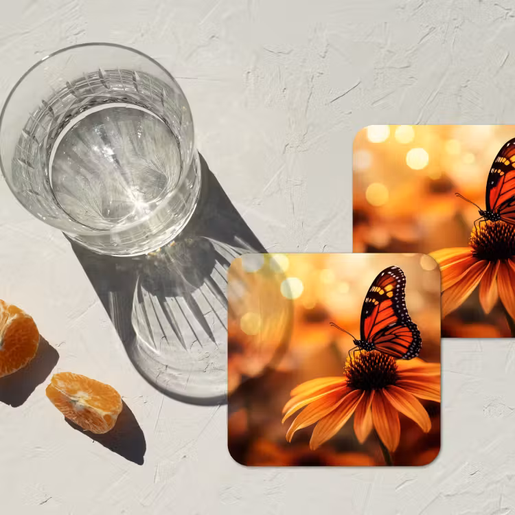 Onderzetter - Vlinder - Bloemen - Oranje — 3