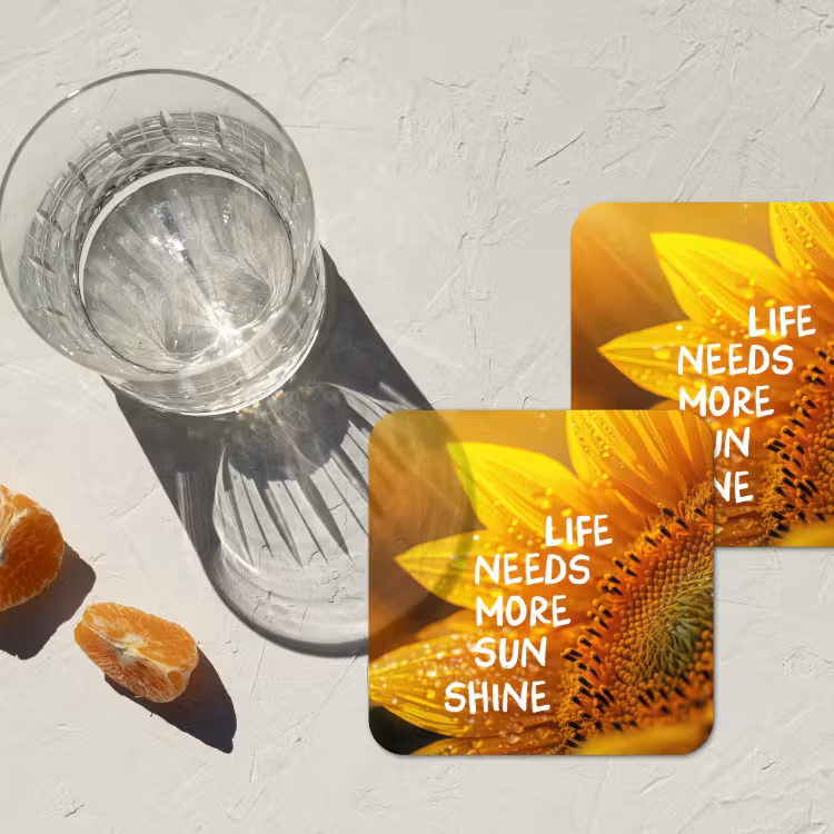 Onderzetter - Zonnebloem - Close up - Geel - Quote — 3