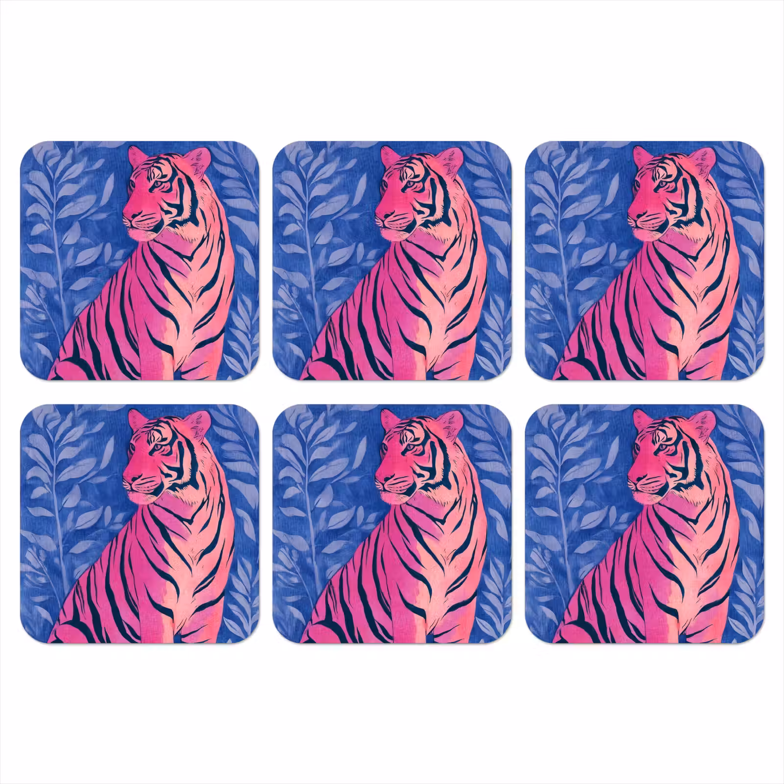 Onderzetter - Tijger - Roze - Bladeren - Jungle — 1