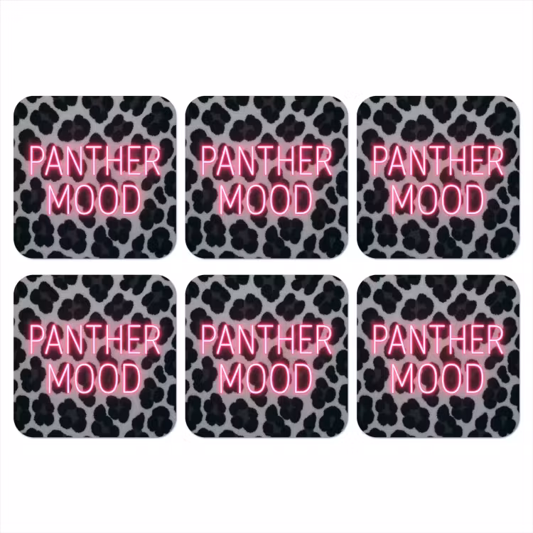 Onderzetter​ - Panterprint - Zwart - Neonletters - Roze — 1