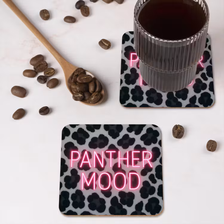 Onderzetter​ - Panterprint - Zwart - Neonletters - Roze — 4