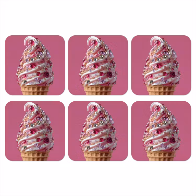 Onderzetter - Softijs - Edelstenen - Roze - Hoorntje — 1