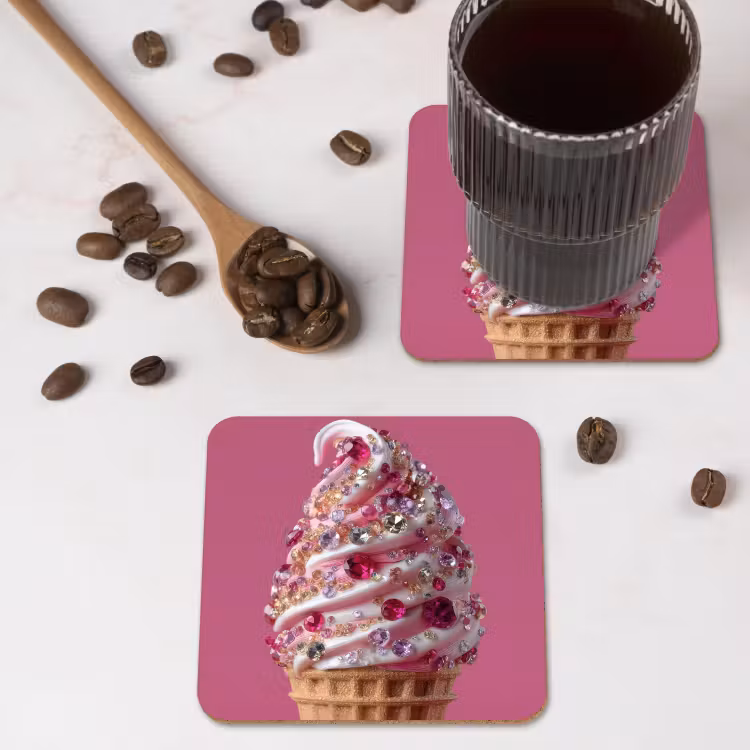 Onderzetter - Softijs - Edelstenen - Roze - Hoorntje — 4