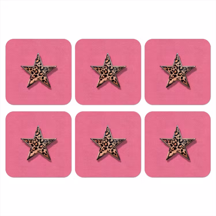 Onderzetter - Ster - Luipaard - Print - Roze — 1