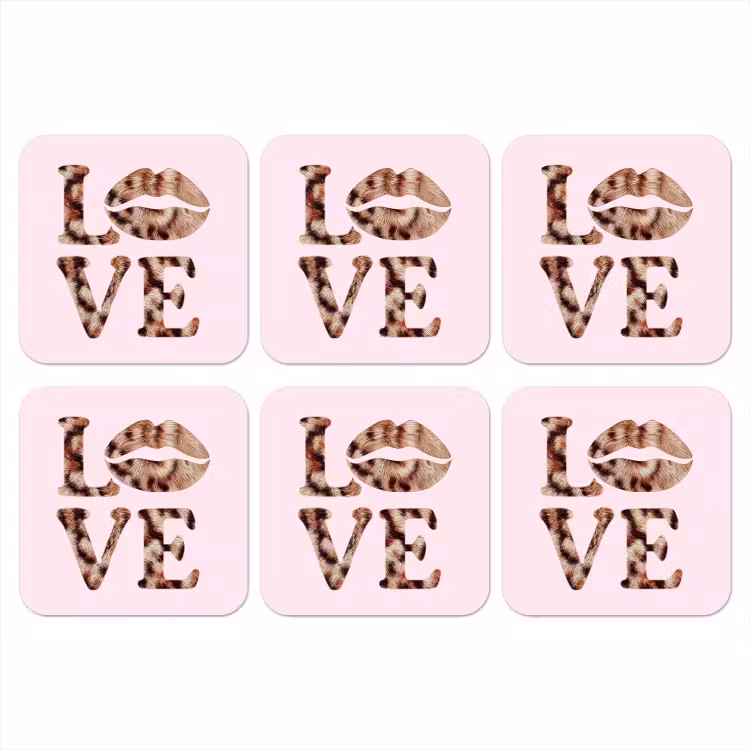 Onderzetter - Tekst - Love - Pantervacht - Lichtroze — 1