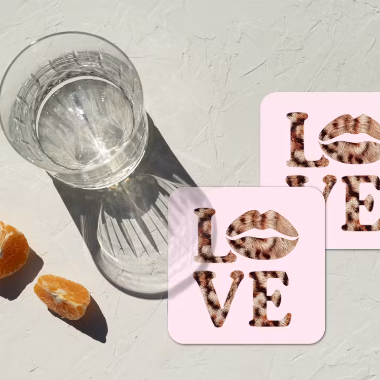 Onderzetter - Tekst - Love - Pantervacht - Lichtroze — 3