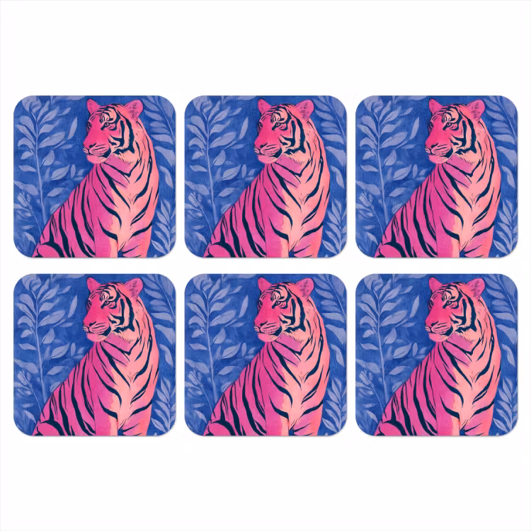 Onderzetter - Tijger - Roze - Bladeren - Jungle — 1