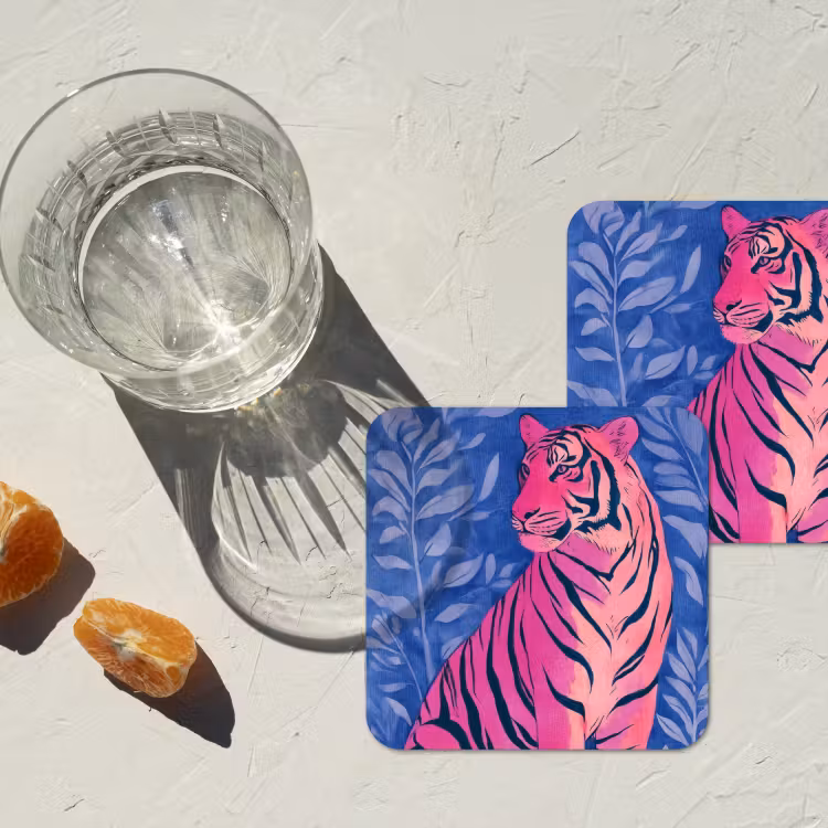 Onderzetter - Tijger - Roze - Bladeren - Jungle — 3