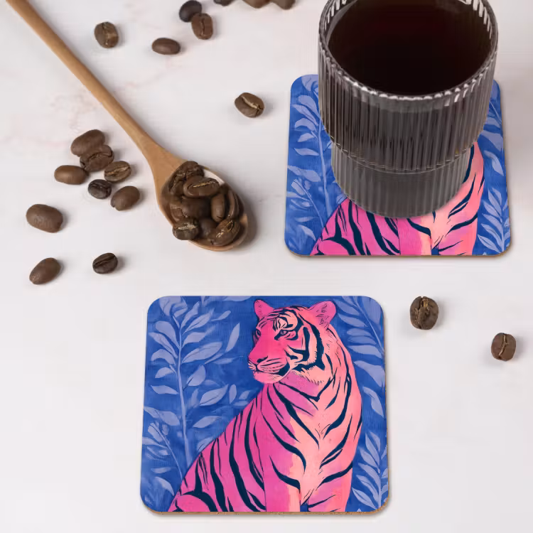 Onderzetter - Tijger - Roze - Bladeren - Jungle — 4