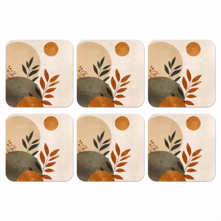 Onderzetter - Vormen - Rond - Bladeren - Beige — 1