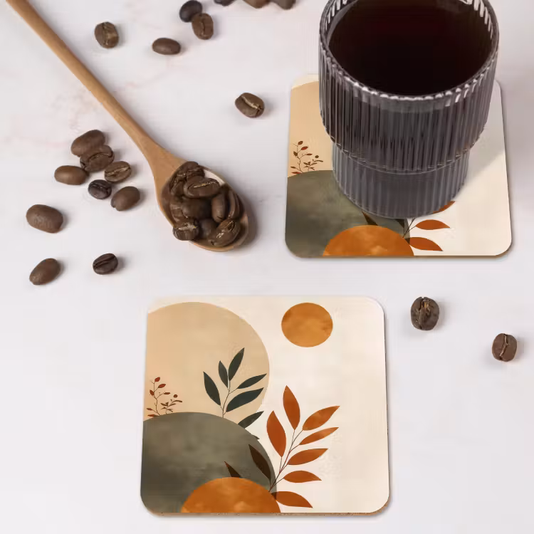 Onderzetter - Vormen - Rond - Bladeren - Beige — 4