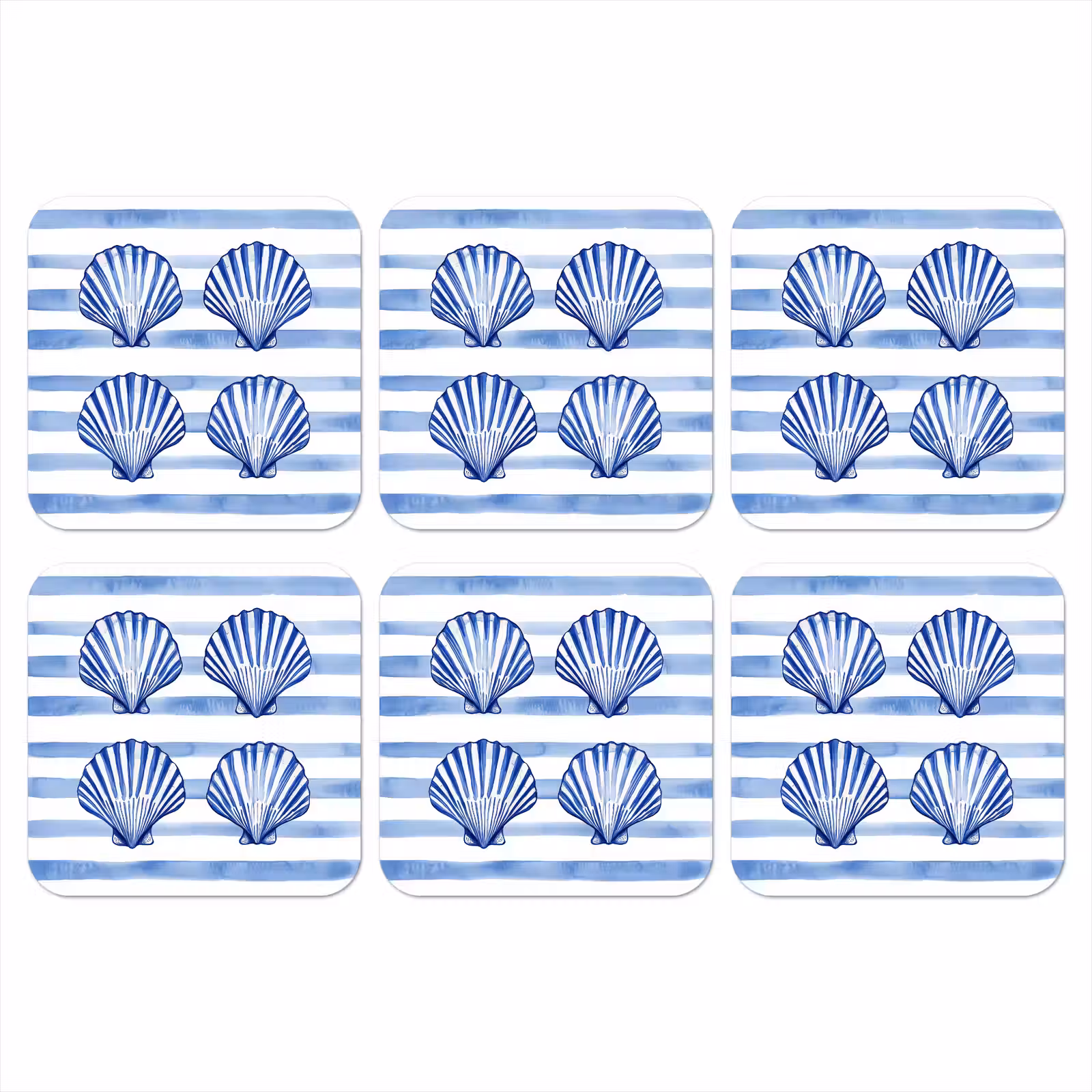 Onderzetter - Vier schelpen - Blauw - Wit - Strepen — 1