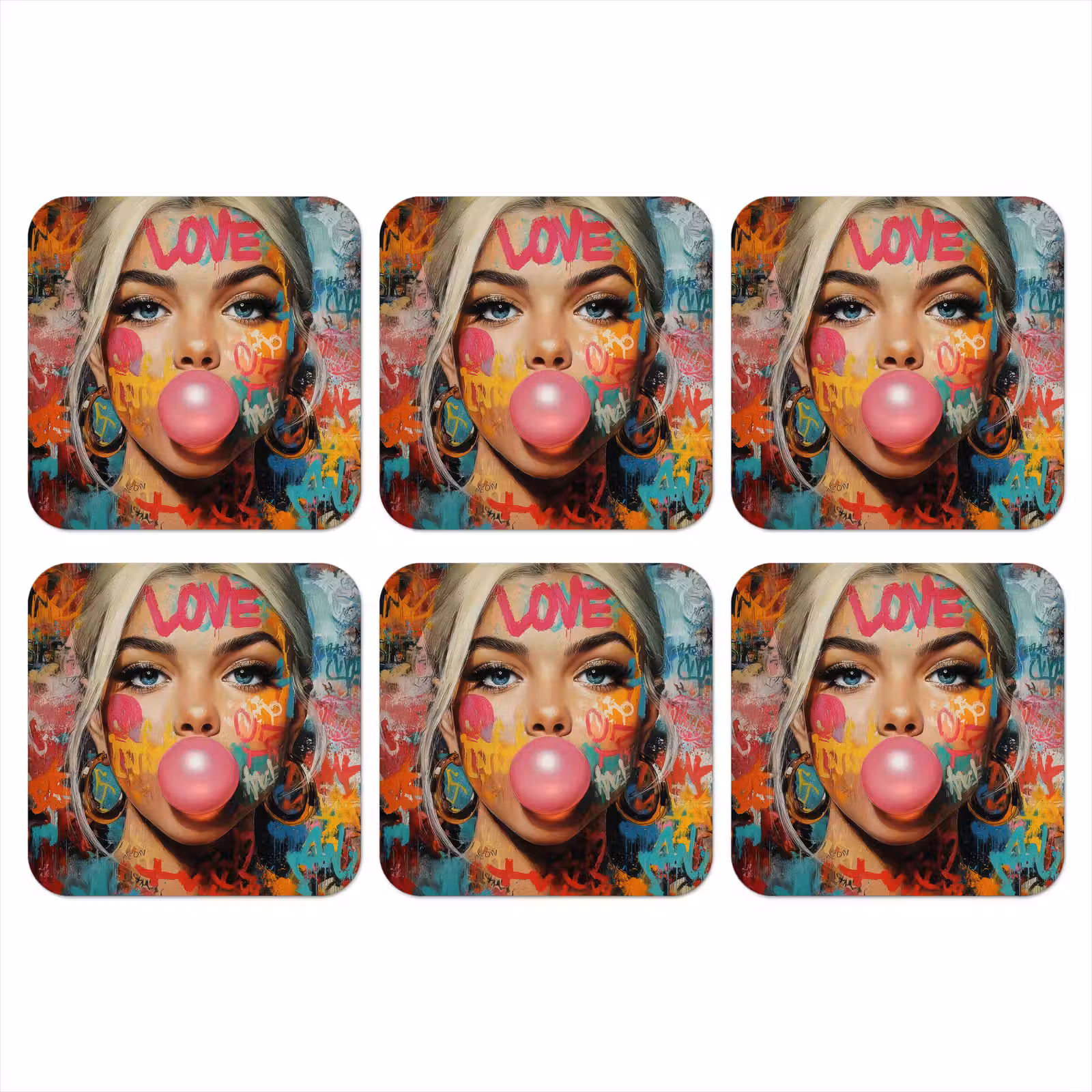 Onderzetter - Vrouw - Kauwgom - Graffiti - Love — 1