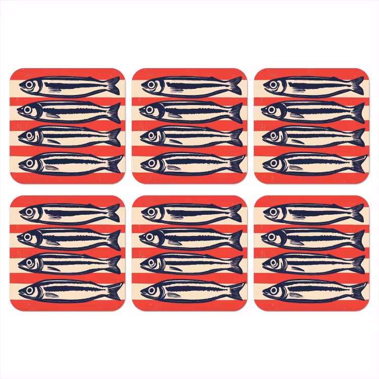 Onderzetter - Sardines - Rood en beige strepen — 1