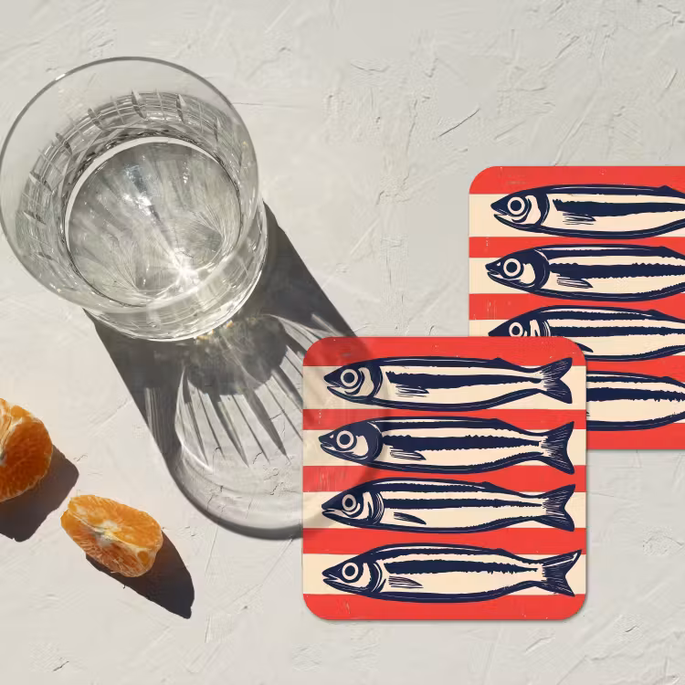 Onderzetter - Sardines - Rood en beige strepen — 3
